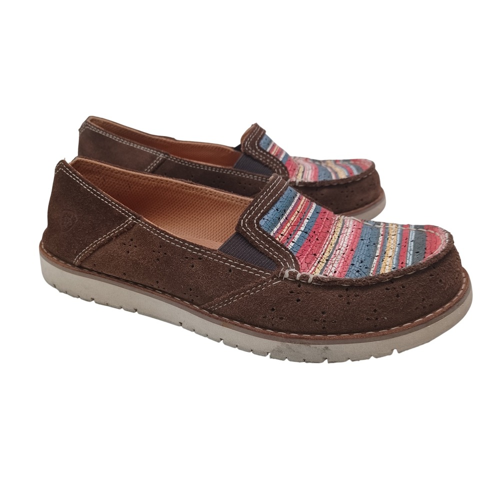 Ariat Cruiser Women Brown Suede Serape Stripe Slip On Loafers Shoes 360 Cooling‎